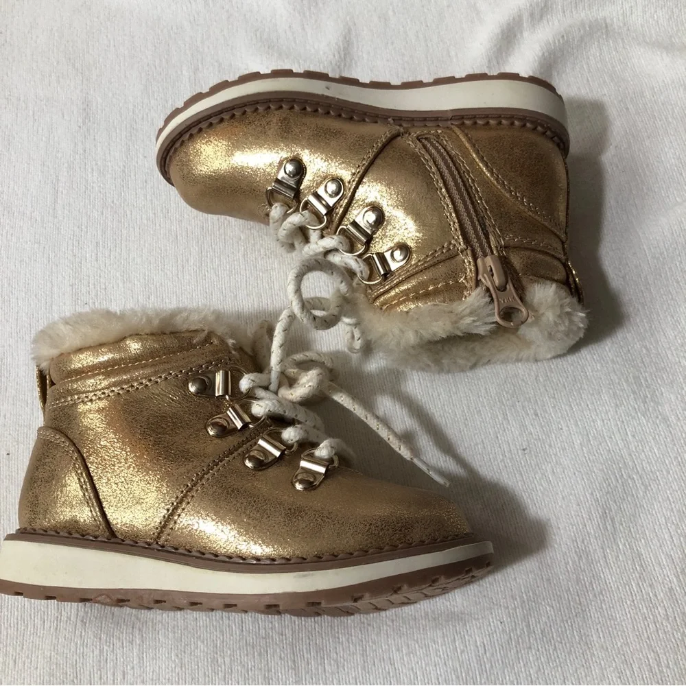 Cat & Jack Glittery Gold Ankle Boots Toddlers Size 7